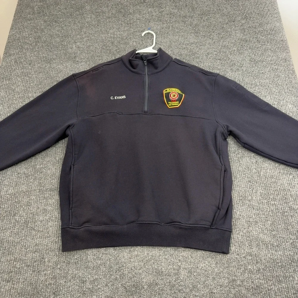 Blaine Hill Fire Dept Pullover Mens XL‎ Navy Blue Quarter Zip Workwear Style